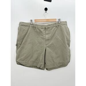 Columbia Khaki Green Cotton Shorts Button Snap 8" Inseam Outdoors Mens Size 44